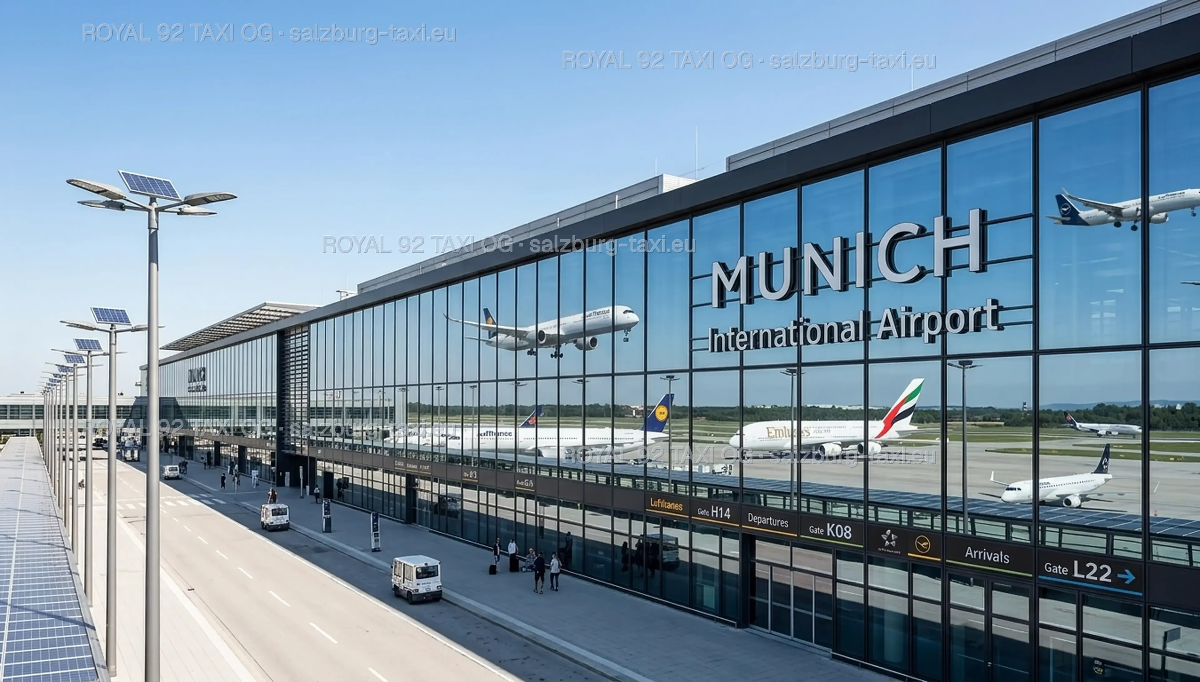 Munich Airport to Salzburg Private Transfer Munich Airport terminal and apron with international aircraft